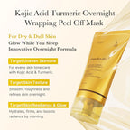 Kojic Acid Turmeric Overnight Wrapping Peel Off Mask packaging with product description on a light background