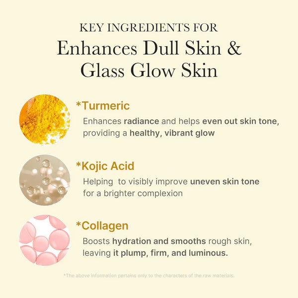 Key ingredients for enhancing dull skin and achieving a glass glow skin on a beige background.